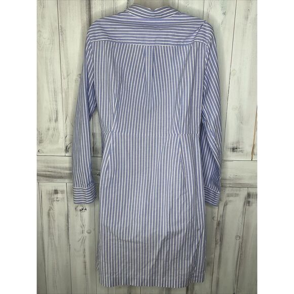 CALVIN KLEIN BLUE WHITE STRIPED LONG SLEEVE BUTTON UP TIE COTTON SHIRT DRESS 6? - Picture 5 of 15